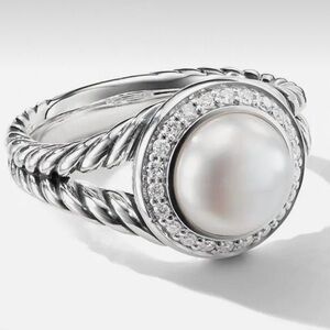 David Yurman Pearl & Diamond Petite Cerise Cocktail Ring Size 5